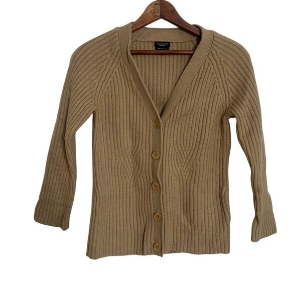 Talbots Pure Merino Wool Ribbed Knit Button Front Cardigan Brown Size Medium - Picture 1 of 7